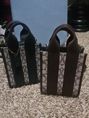 Coach Mini Tote Pair in Brown and Black Signature Stripe